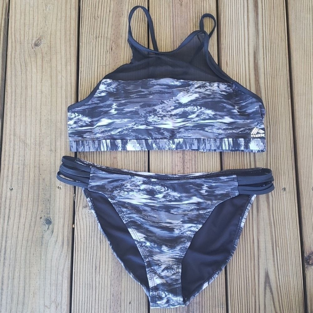 RBX 2 piece swim black & gray swim suit, girls L
